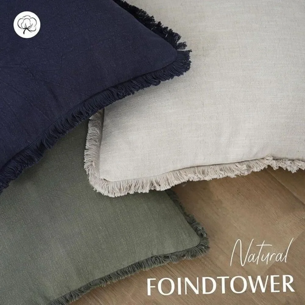 Decorative Linen Fringe Throw Pillow Covers Boho 24x24